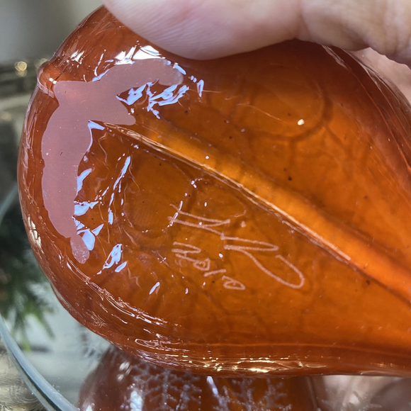 Hand Blow Heavy Glass Fall Colors Decor Orange Color Fruit Art Studio Signed - Picture 4 of 9